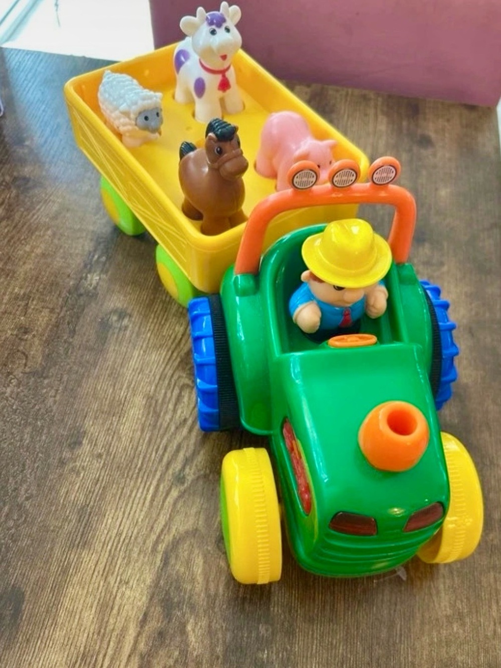 Fisher Price Green & Yellow Farm Tractor Pull-Along Toy with Animal Friends